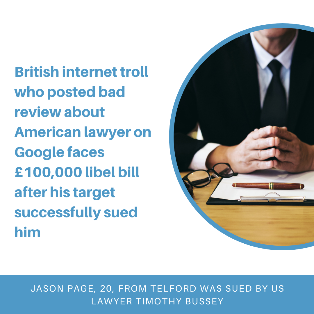 British internet troll who posted bad review about American lawyer on Google faces £100,000 libel bill after his target successfully sued him
